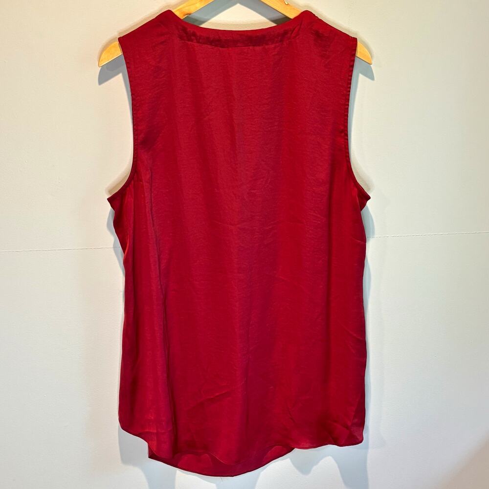 CAbi Red Satin Cinch Tie Neckline Sleeveless Blouse Style #3602- size XL - Picture 3 of 5